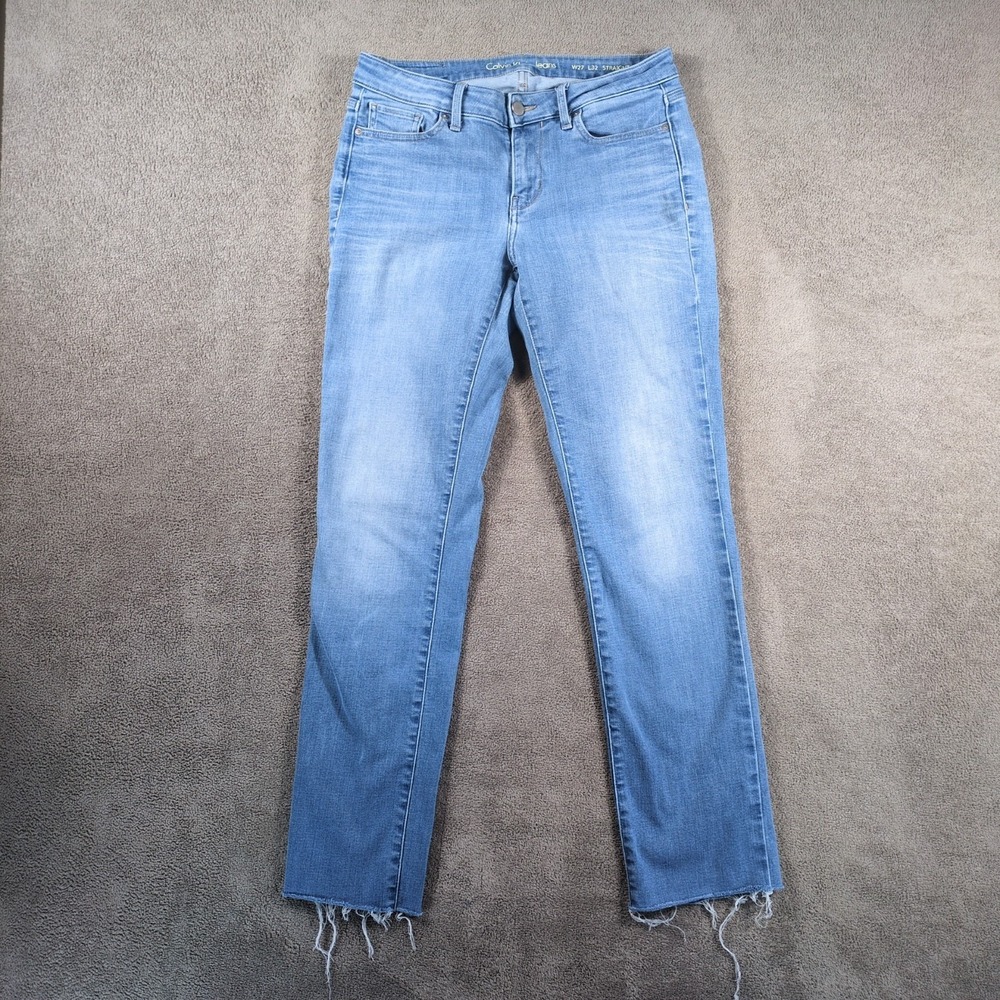 Calvin Klein Jeans Womens 27X32‎ Blue Denim Low Rise Straight Leg Frayed Hem